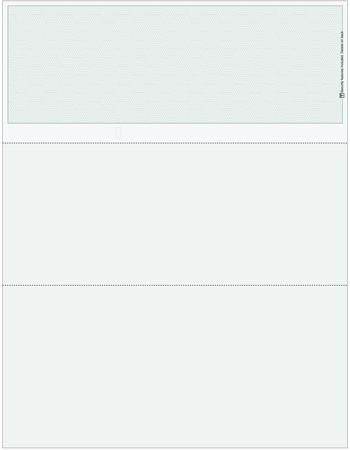 Green Cube blank business check on top with two voucher sections below