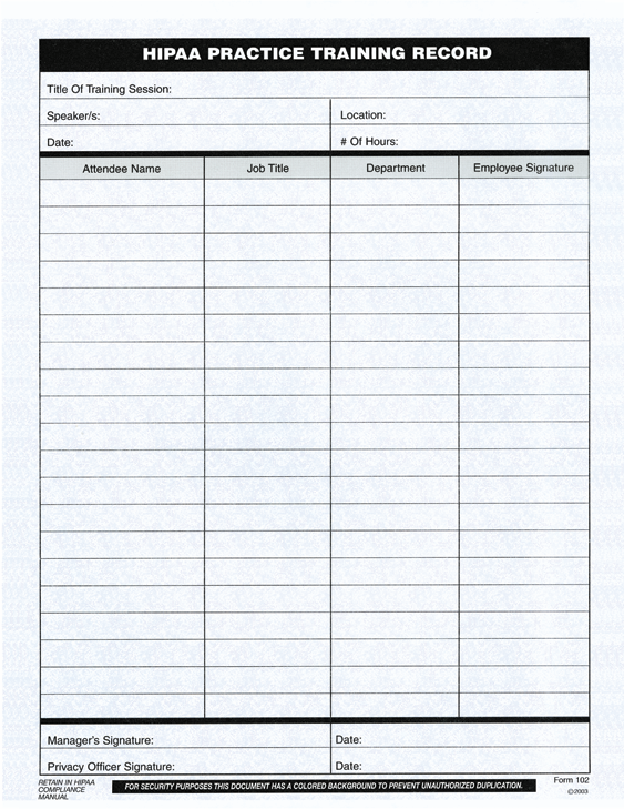 HIPAA Practice Training Record