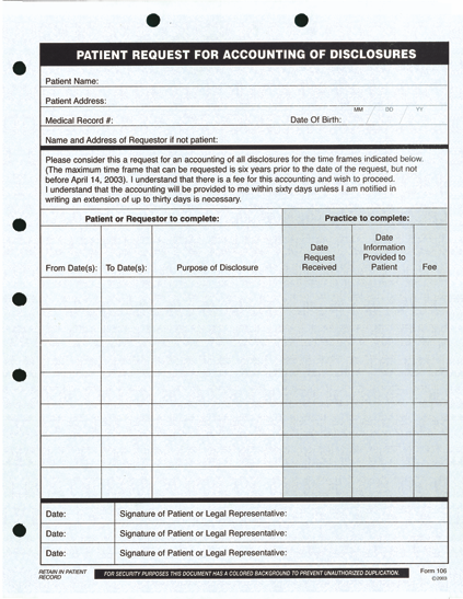 Patient Request for Accounting of Disclosures (100/Pack)