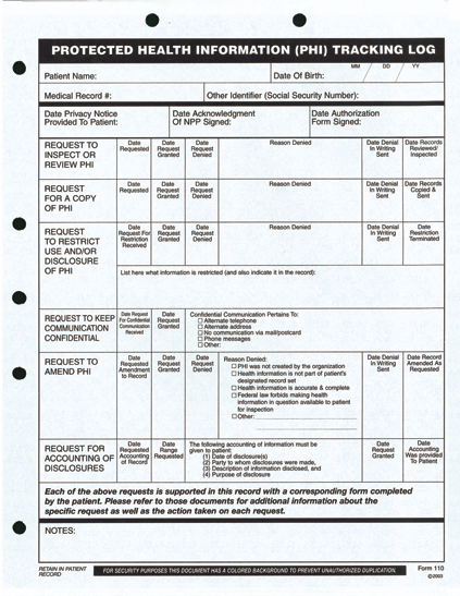 PHI Tracking Log (100/Pack)