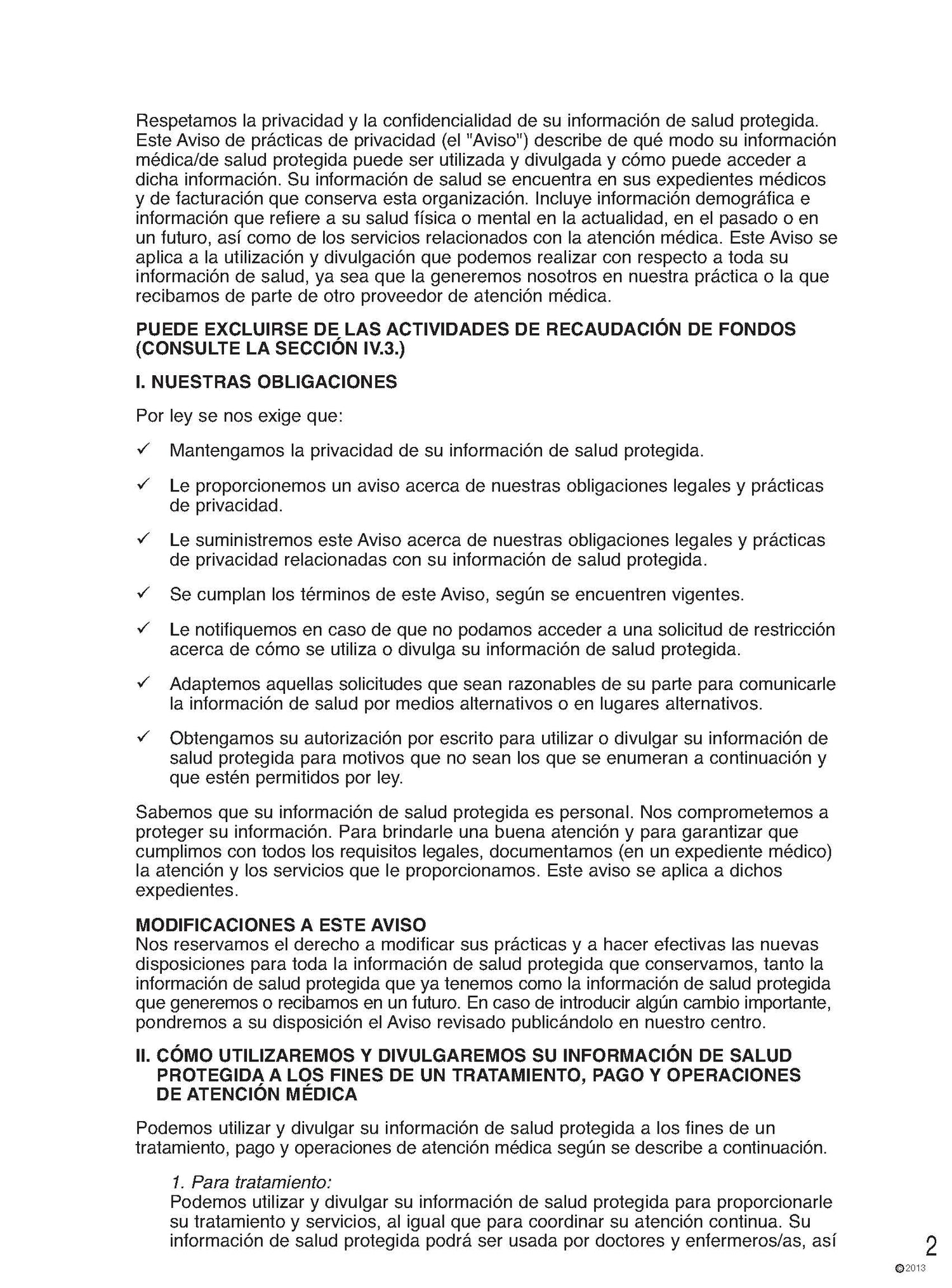 Notice of Privacy Practices Spanish (250/Pack)