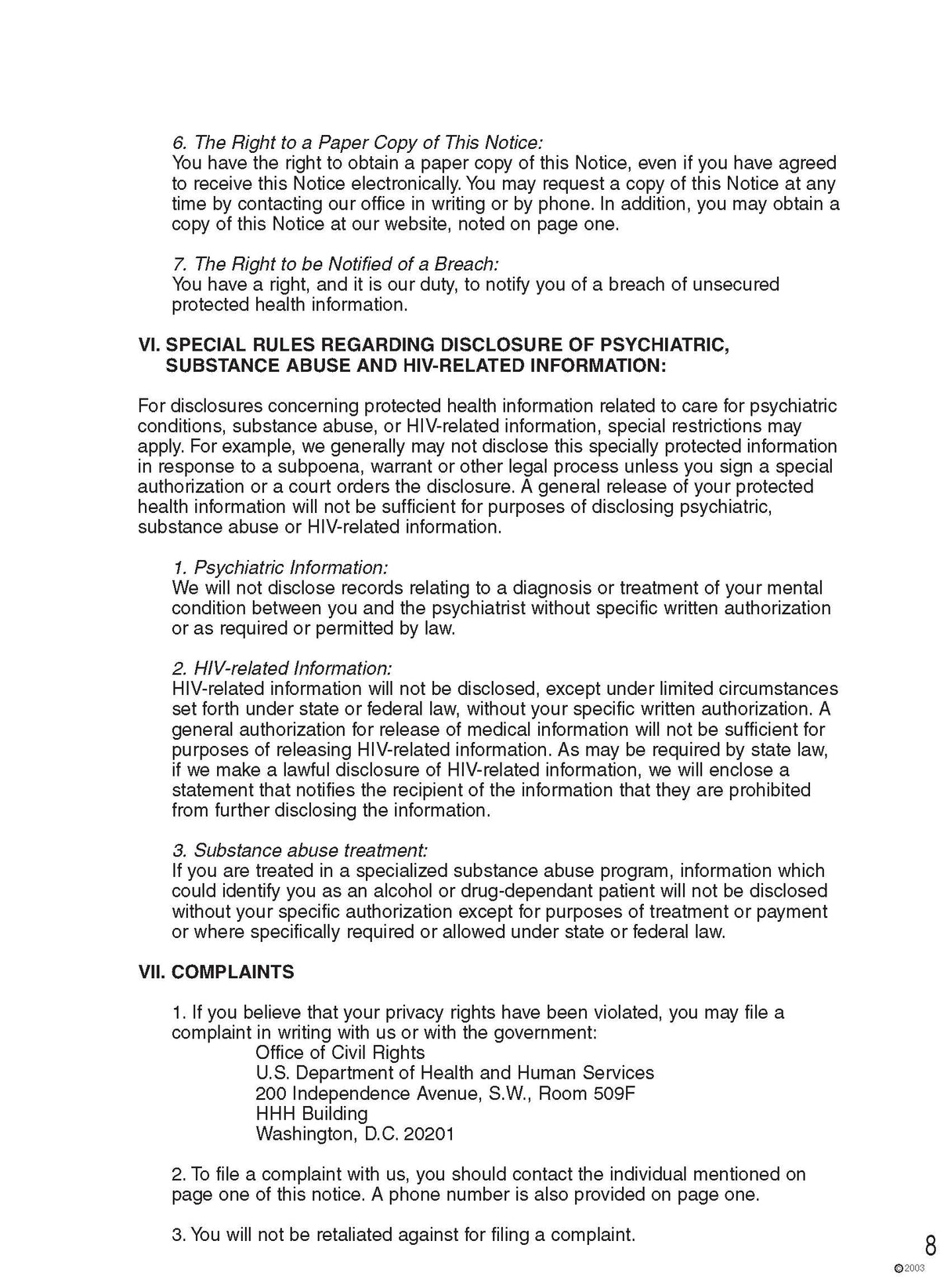 Notice of Privacy Practices English (250/Pack)