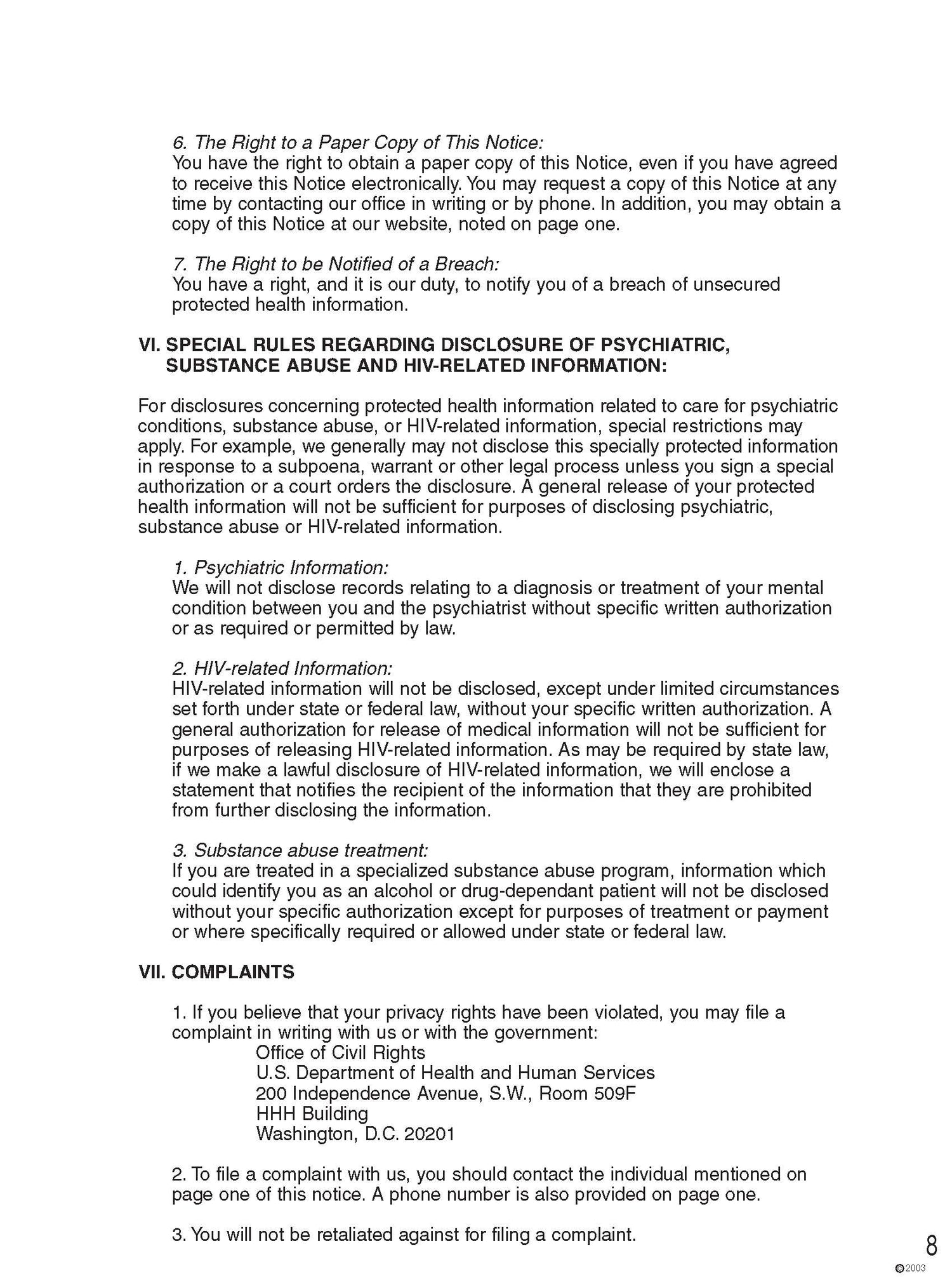 Notice of Privacy Practices English (250/Pack)