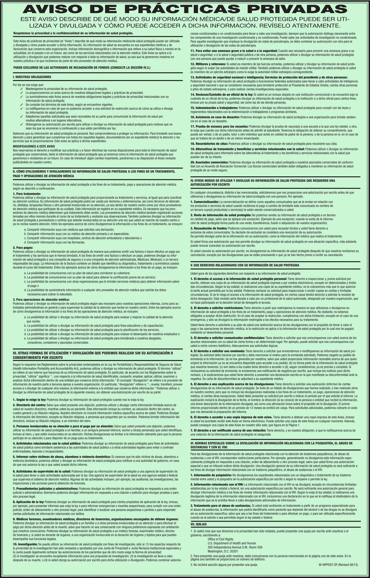 Notice of Privacy (Spanish)