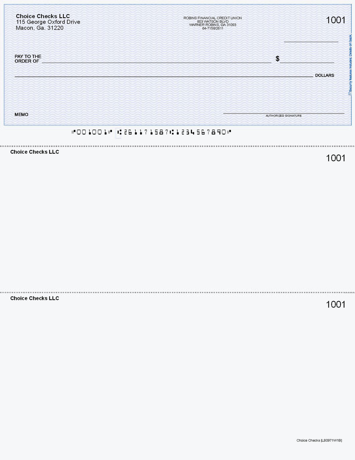 Wave Imprinted Business Checks on Top - Good Security - Wave Blue