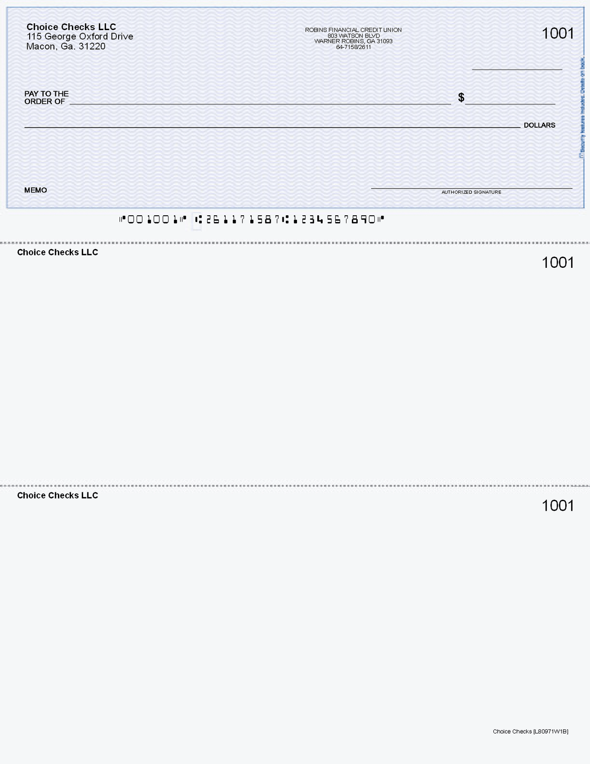 Wave Imprinted Business Checks on Top - Good Security - Wave Blue