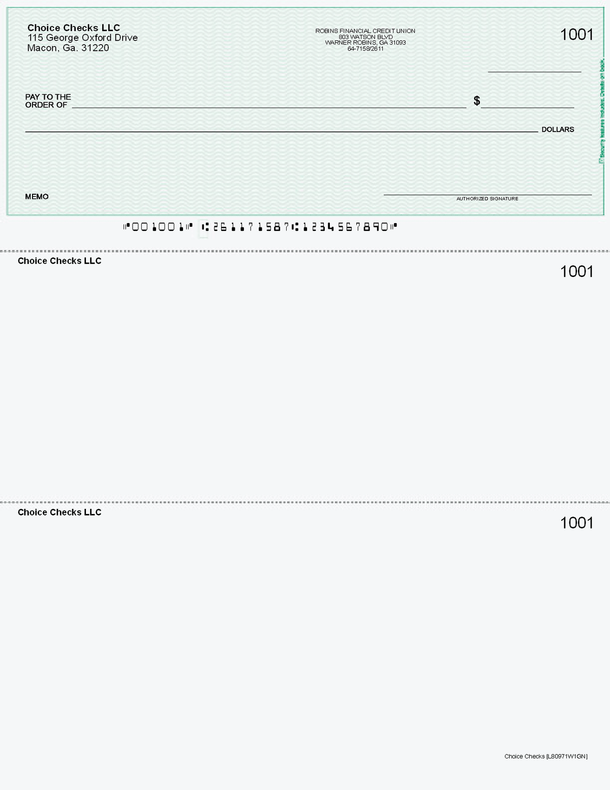 Wave Imprinted Business Checks on Top - Good Security - Wave Green