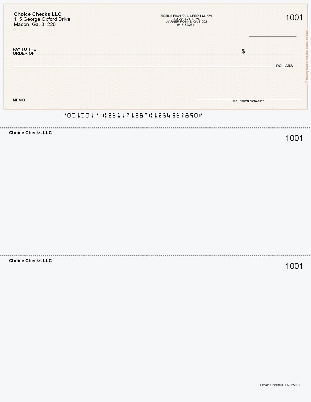 Wave Imprinted Business Checks on Top - Good Security - Wave Tan