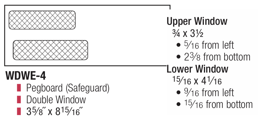 DBL WINDOW ENV/PEGBD PLAIN 8-15/1 6 X 3-5/8 24# WH WOVE/SAFEGUARD - Choice Checks
