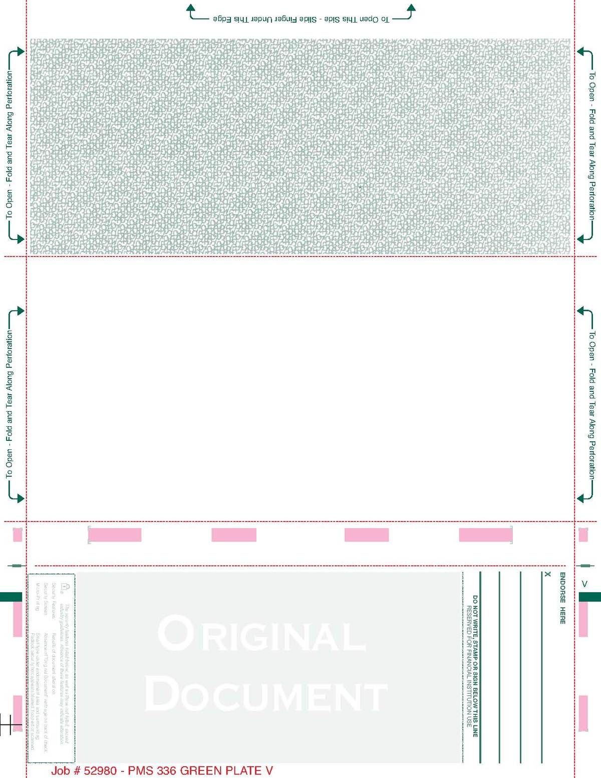 Window Check with One Green Blockout – Green 336 C-Fold Blank Pressure Seal Checks – 8½ × 11