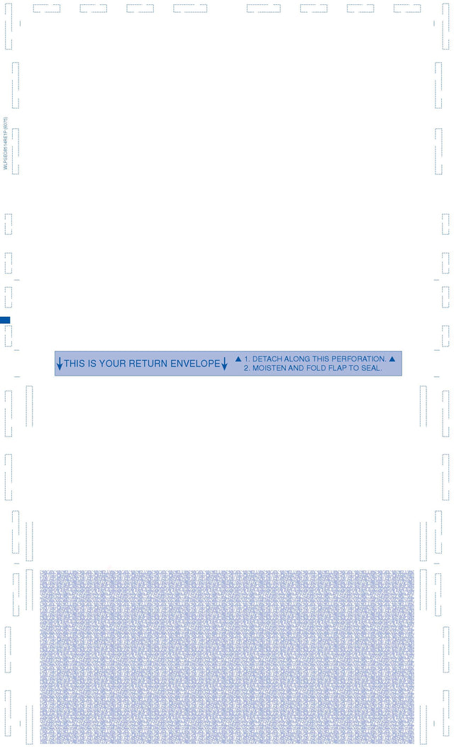 Form, Return Envelope, Reflex Blue, EC-fold Two Blockouts 28# MOCR, 8-1/2" x 14" Eccentric C-Fold EC-fold - Choice Checks