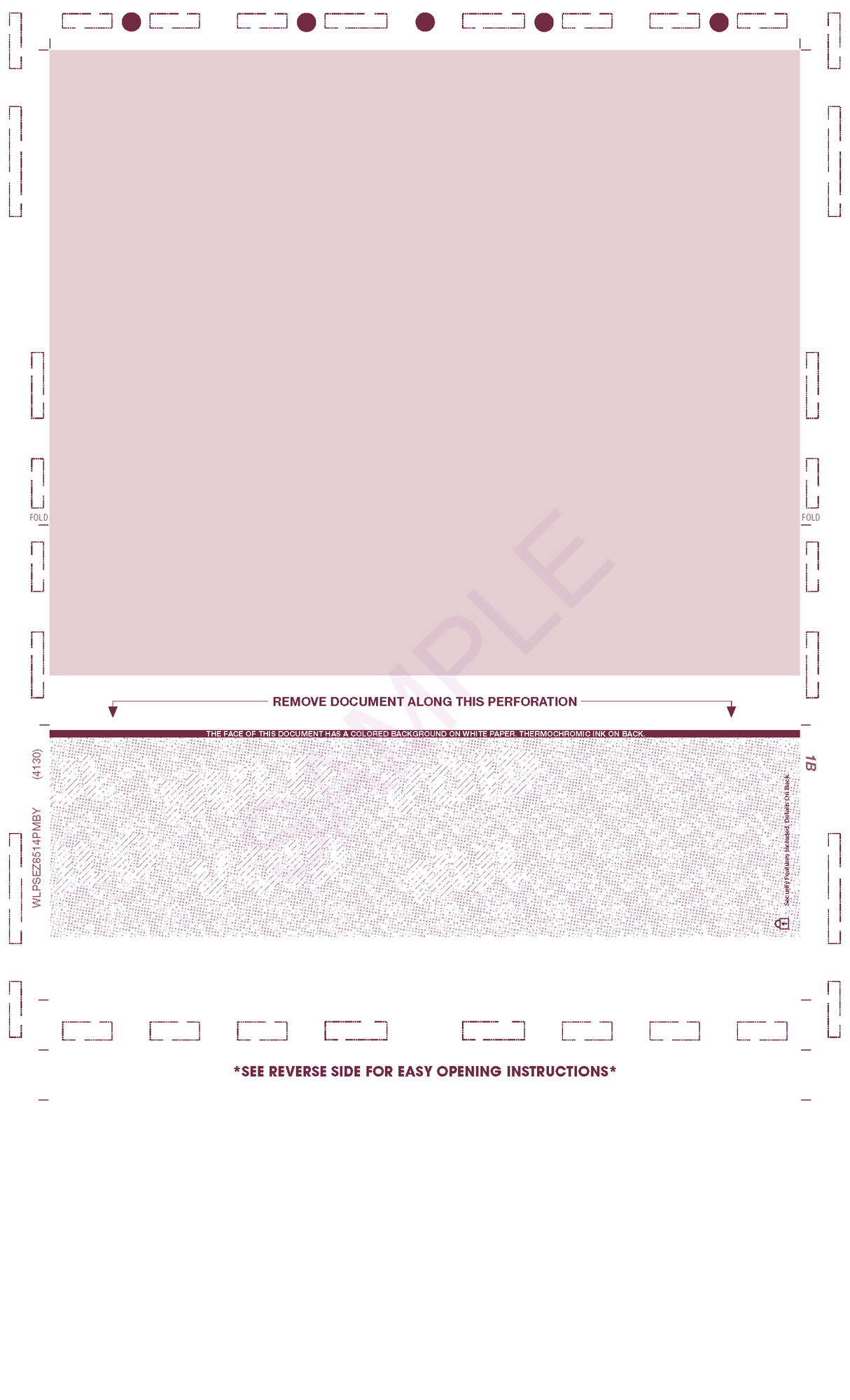 Void Pantograph Check – Burgundy 209 EZ-Fold Blank Pressure Seal Checks – 8½ × 14