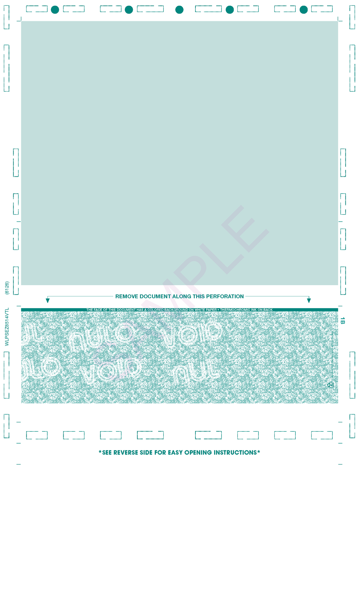 Void Pantograph Check – Teal 328 EZ-Fold Blank Pressure Seal Checks – 8½ × 14