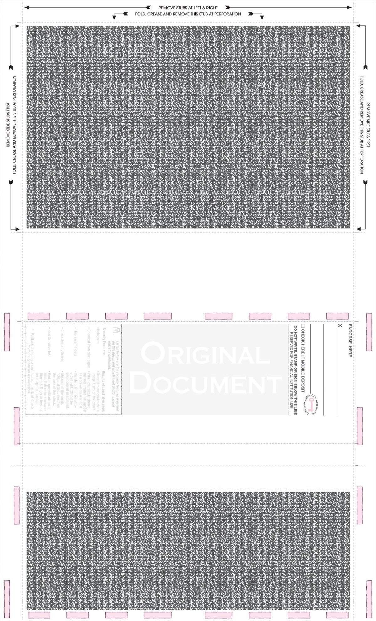 Blank Check with Backer, Two Blockouts and Hologram – Red / Blue / Red EZ-Fold Blank Pressure Seal Checks – 8½ × 14