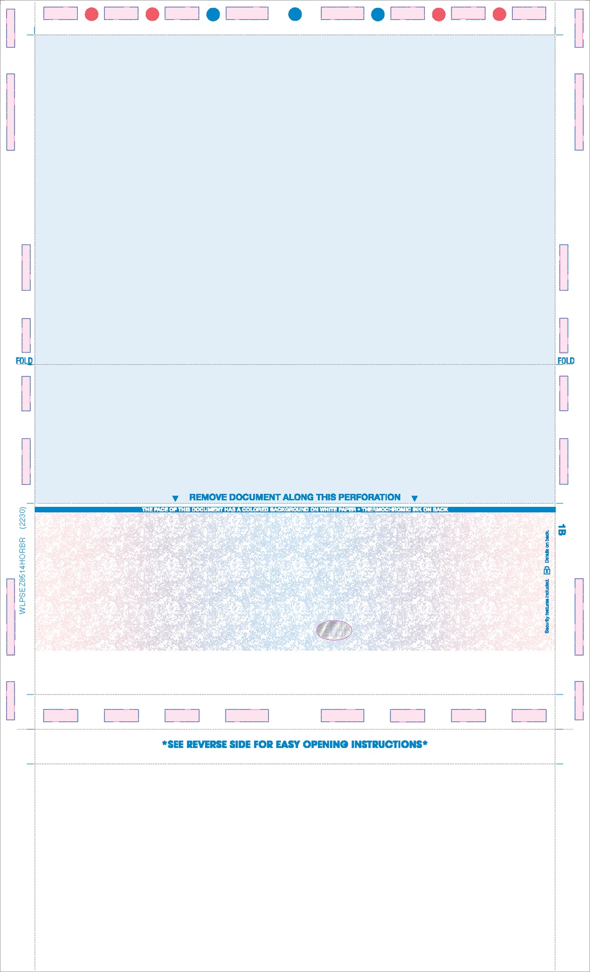Check, Void Prismatic Pantograph, Red185/Process Blue/Red185, Hologram 28# MOCR 8-1/2" X 14" Z-Fold - Choice Checks