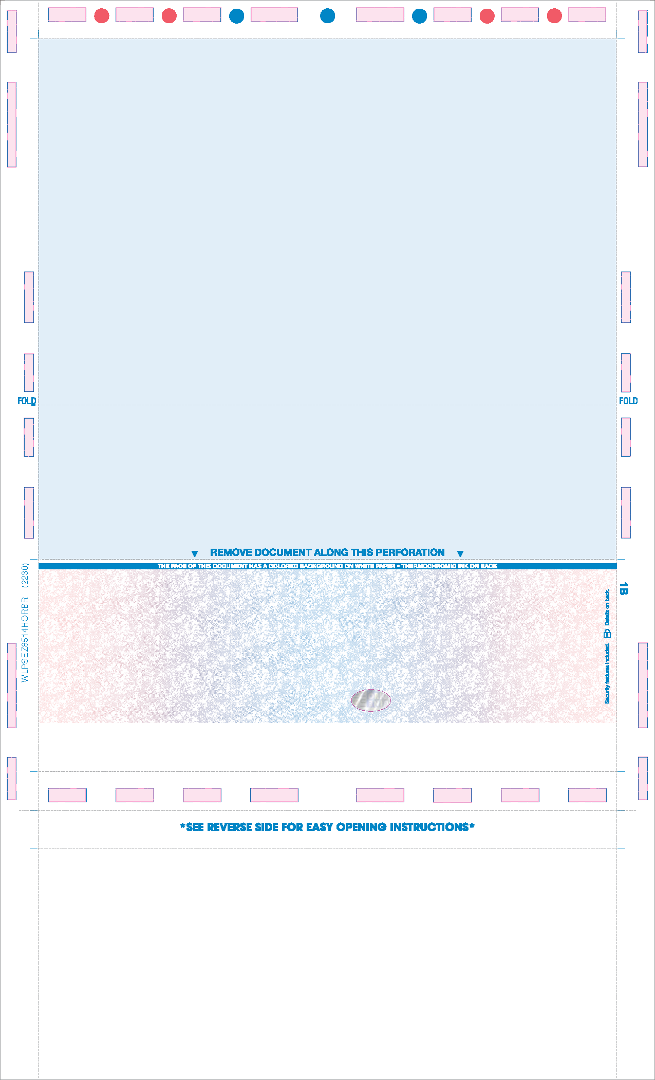 Check, Void Prismatic Pantograph, Red185/Process Blue/Red185, Hologram 28# MOCR 8-1/2" X 14" Z-Fold - Choice Checks