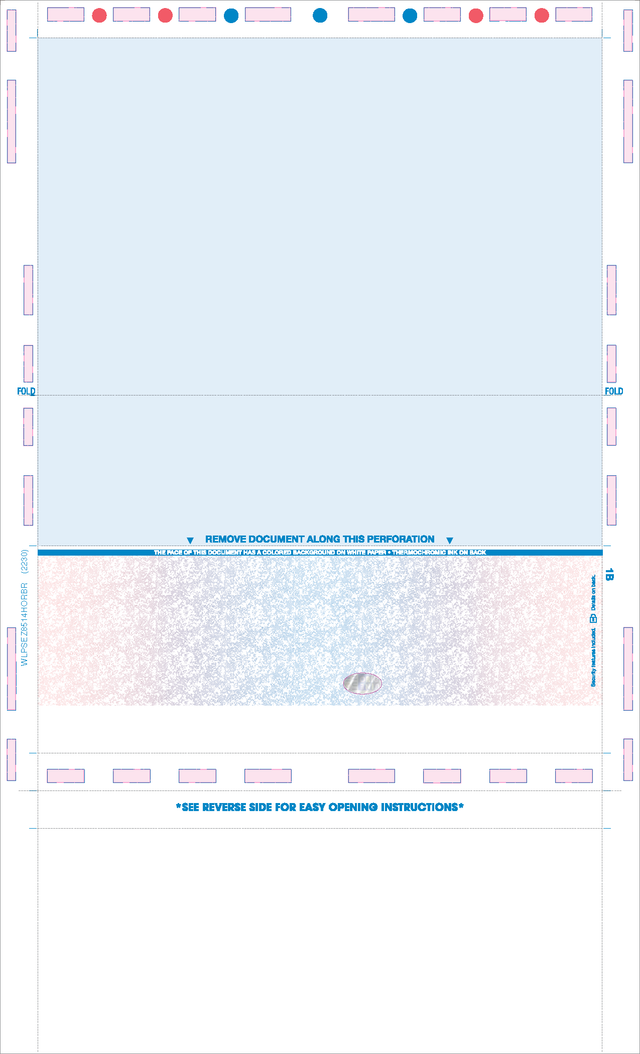 Check, Void Prismatic Pantograph, Red185/Process Blue/Red185, Hologram 28# MOCR 8-1/2" X 14" Z-Fold - Choice Checks