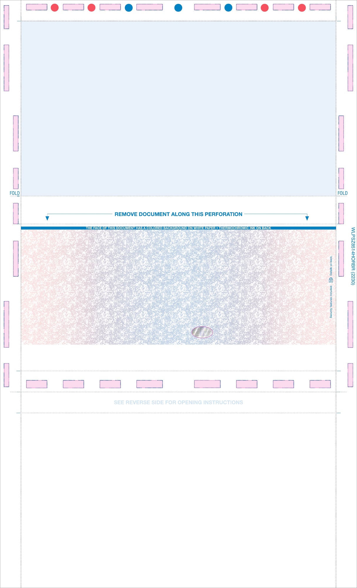 Void Prismatic Pantograph Check with Hologram – Red / Blue / Red Z-Fold Blank Pressure Seal Checks – 8½ × 14