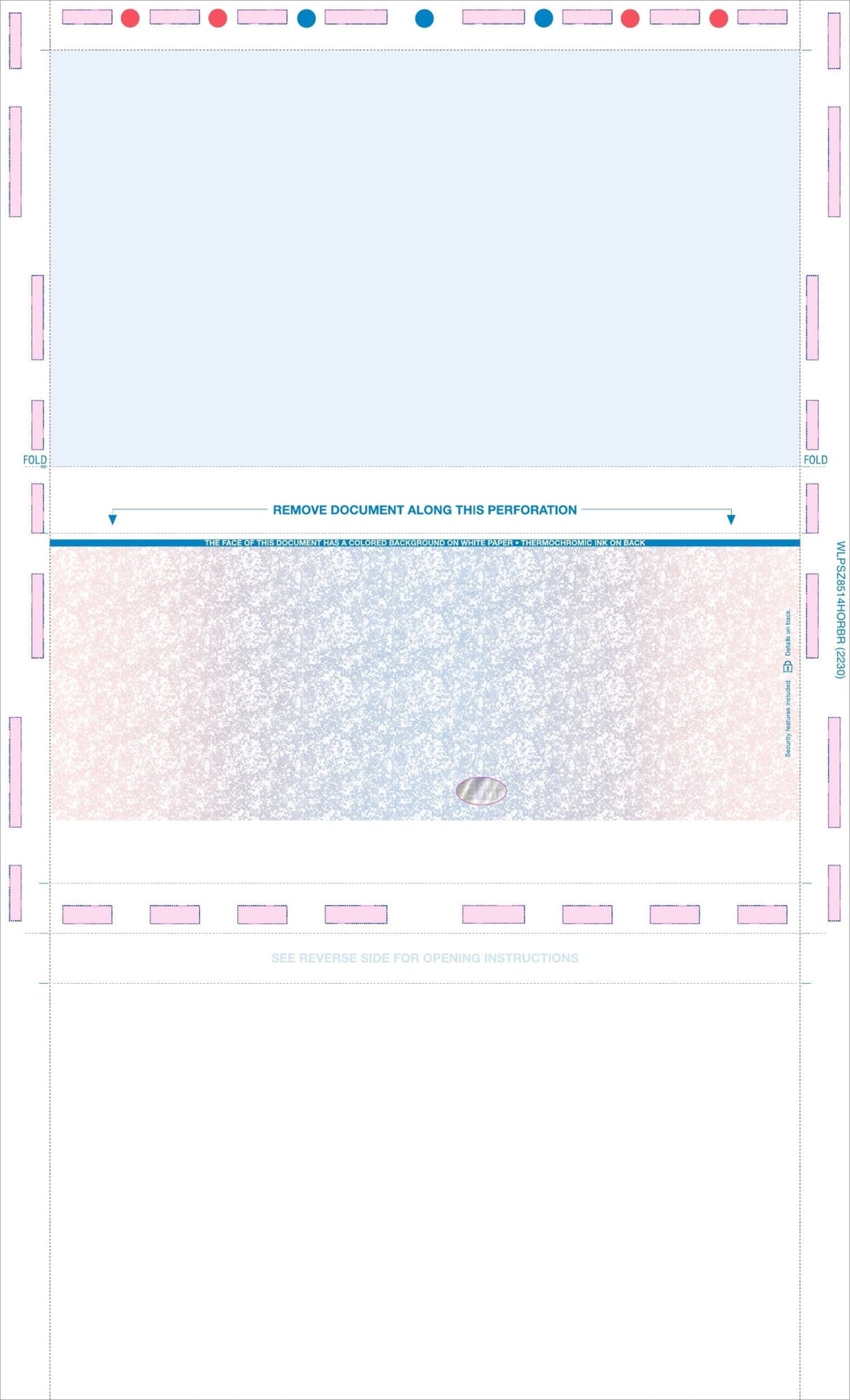 Void Prismatic Pantograph Check with Hologram – Red / Blue / Red Z-Fold Blank Pressure Seal Checks – 8½ × 14