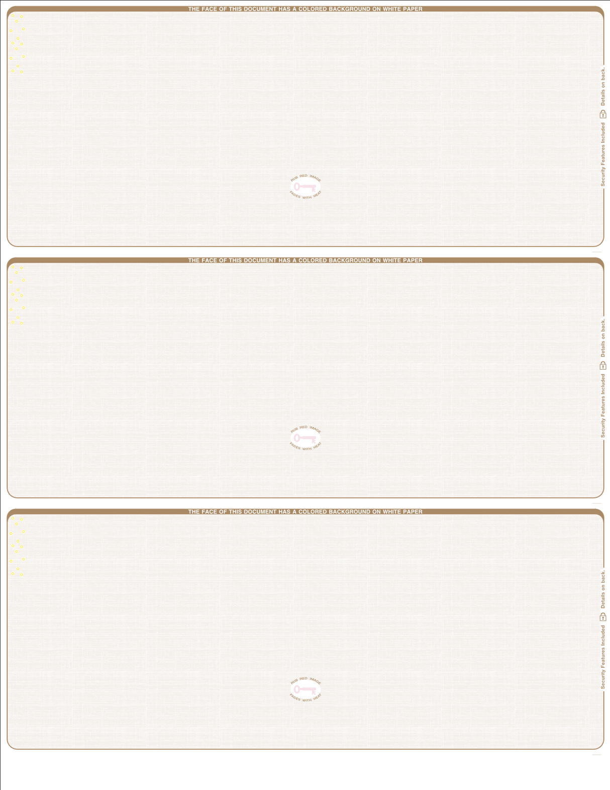 Linen Blank Business Checks 3 on a page - Choice Checks