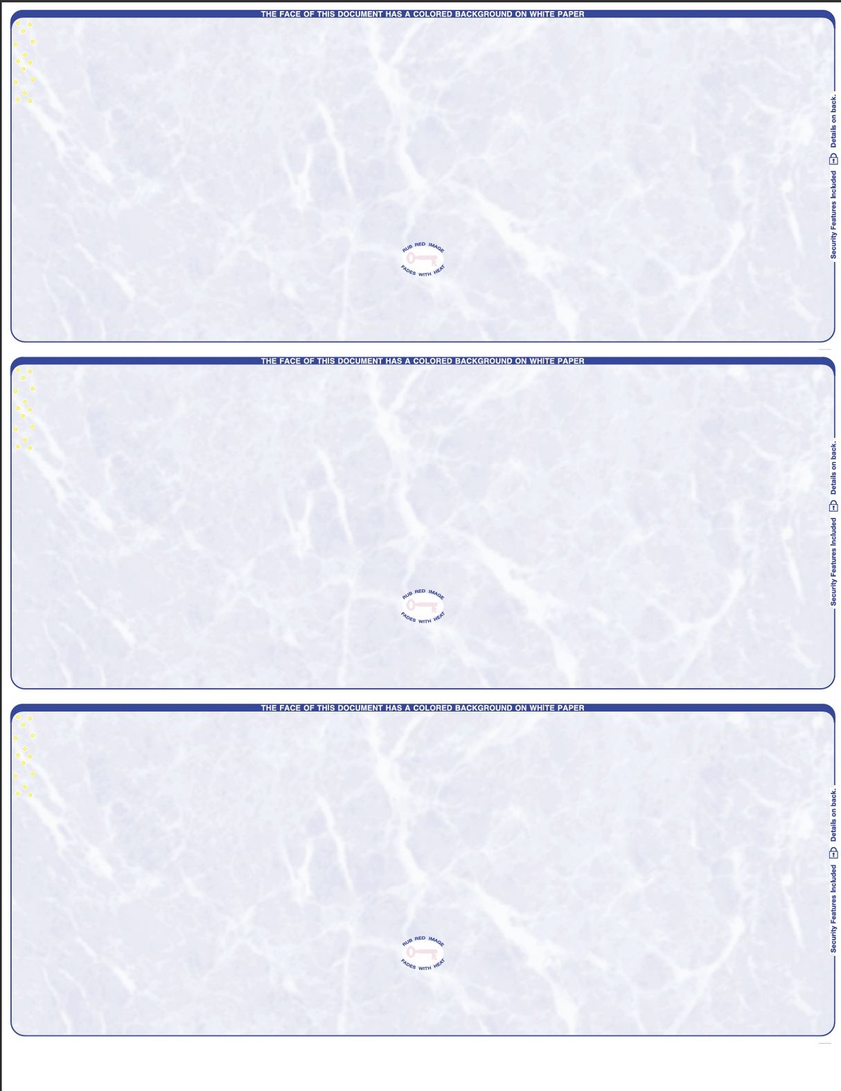 Marble Blank Business Checks 3 up - 3 Colors Available - Choice Checks