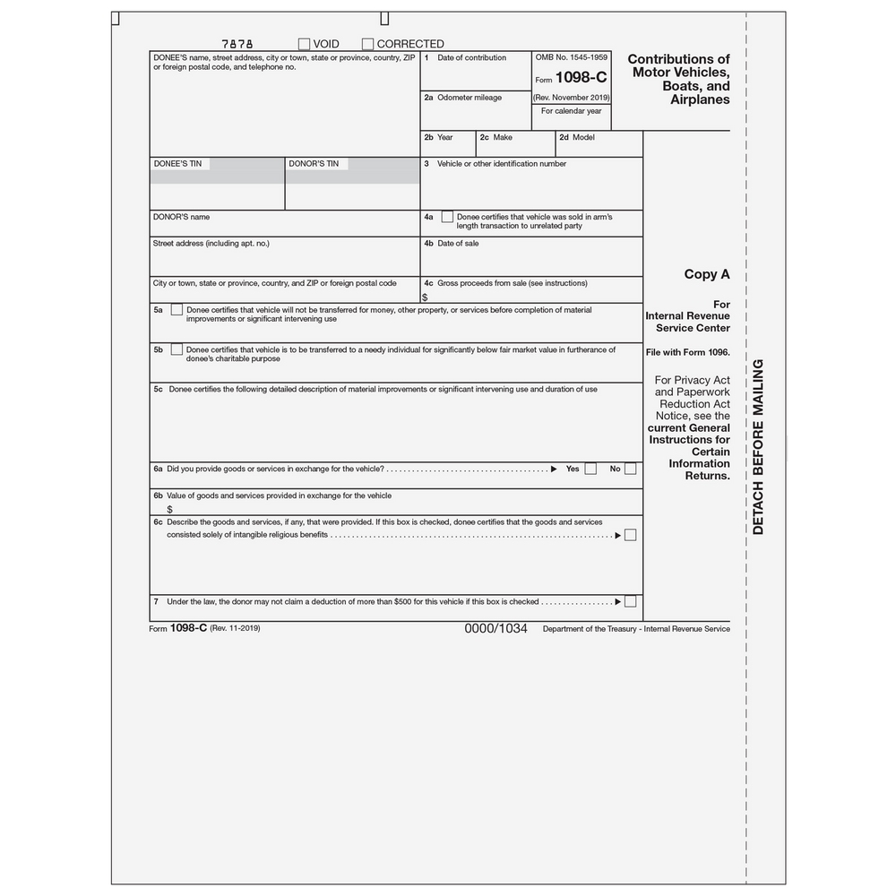 Form 1098-C - Contributions of Motor Vehicles, Boats, and Airplanes - Copy A Federal - 25 Qty