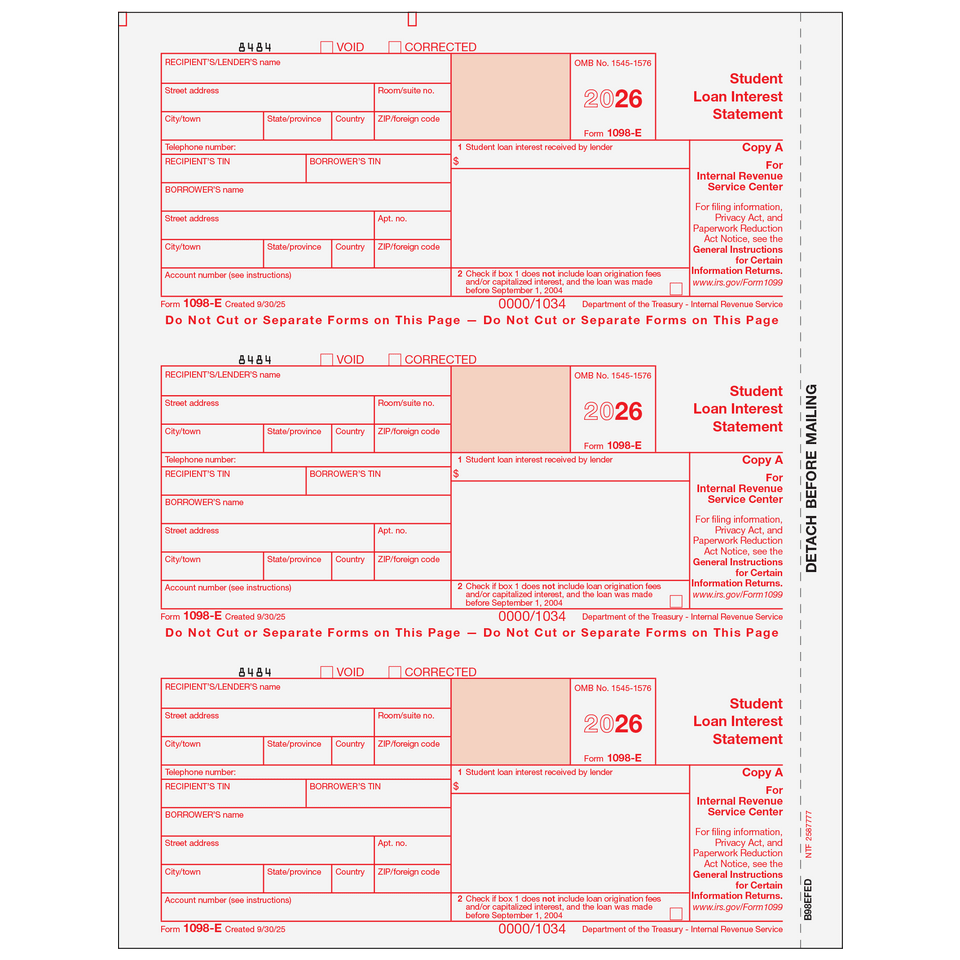 2026 1098-E Federal Copy A Forms