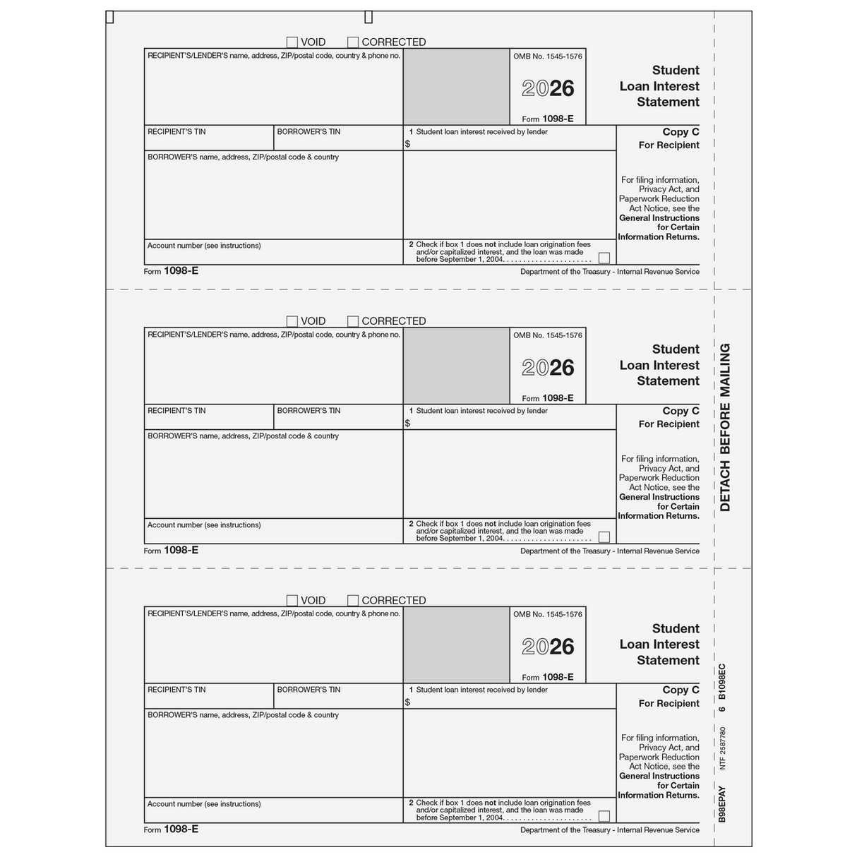 2026 1098-E Recipient Copy C Forms