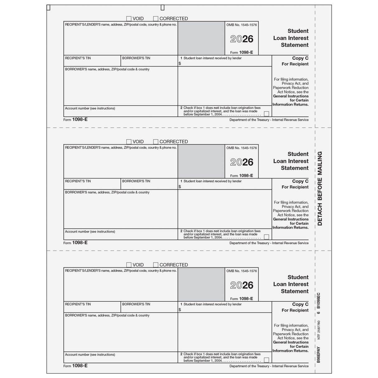 2026 1098-E Recipient Copy C Forms