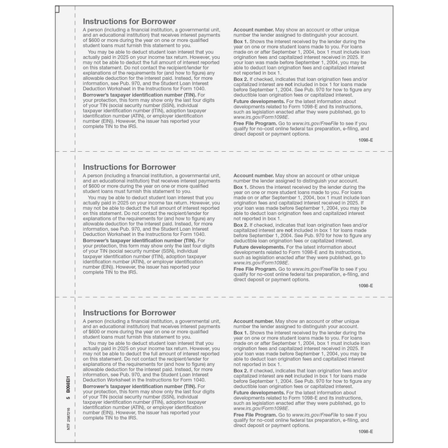 Form 1098-E Student Loan Interest Statement Borrower Copy B