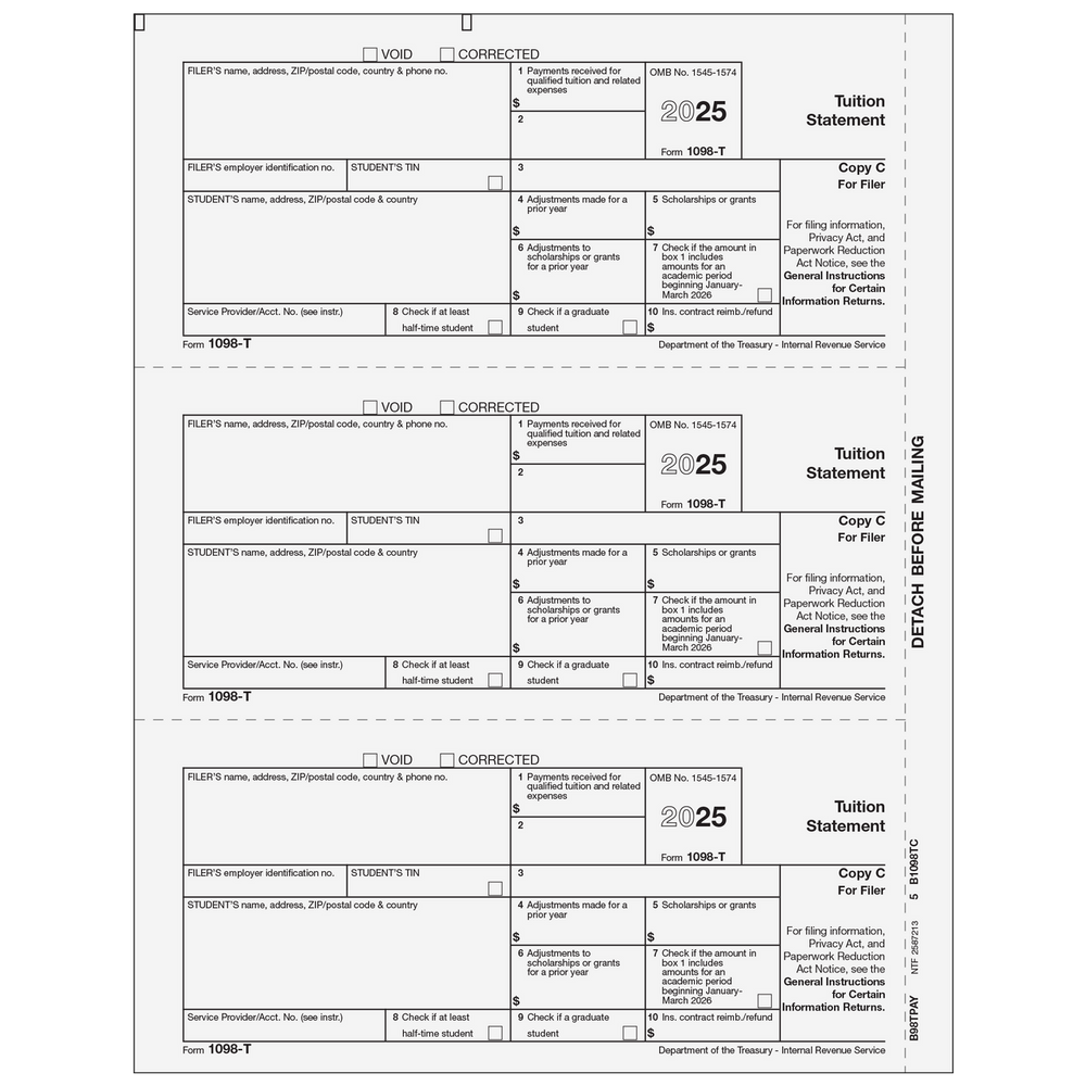 Form 1098-T Tuition Statement - Copy C Filer - 25 Qty