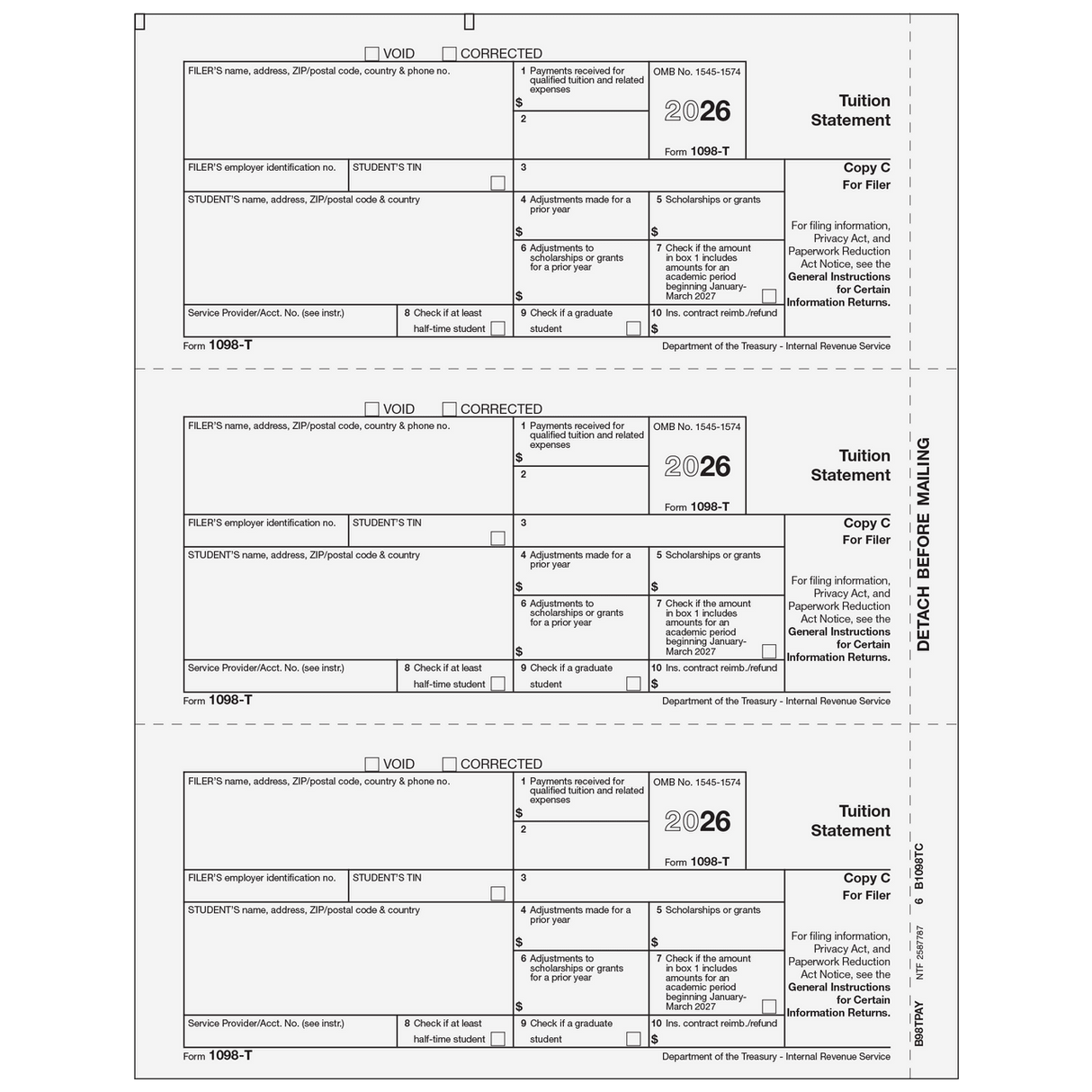 2026 1098-T Filer Copy C Forms