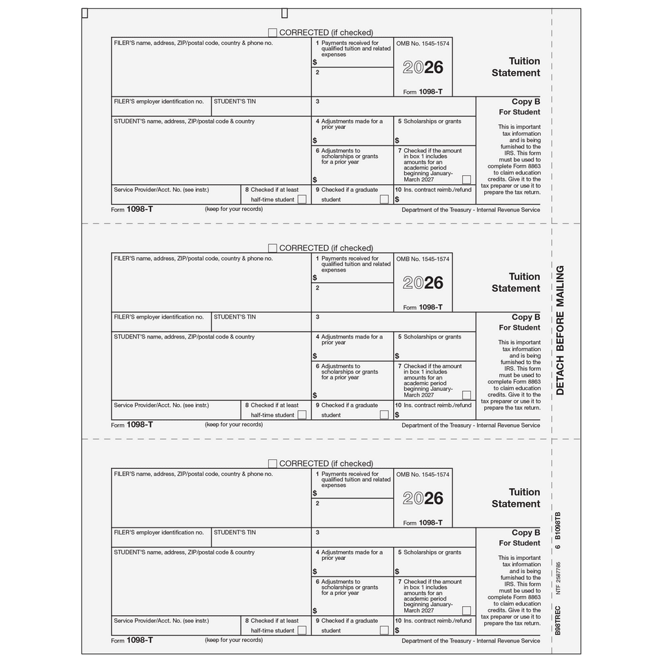 2026 1098-T Student Copy B Forms