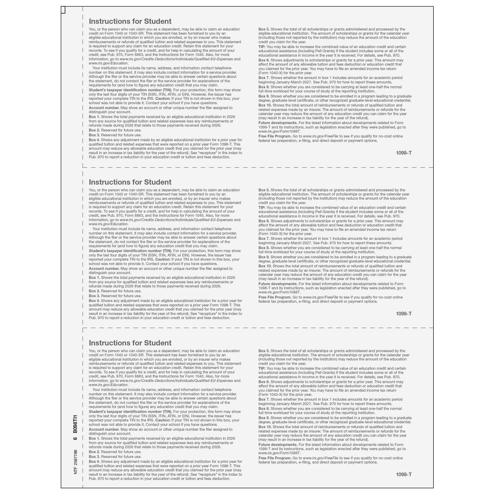2026 1098-T Student Copy B Forms