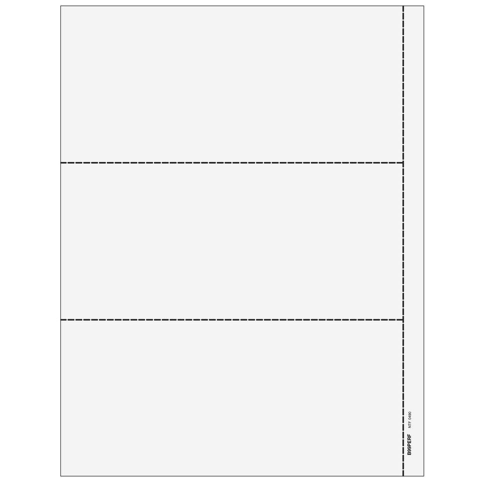 2026 1099 3-Up Blank Laser Paper with 1/2 Inch Side Perforation