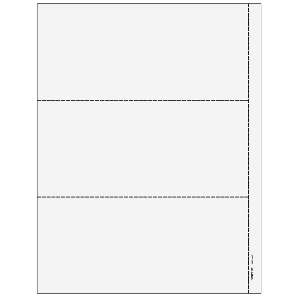 2026 1099 3-Up Blank Laser Paper with 1/2 Inch Side Perforation