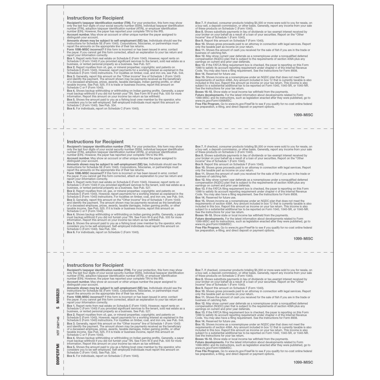 3up Blank 1099-MISC Form (with Instructions)