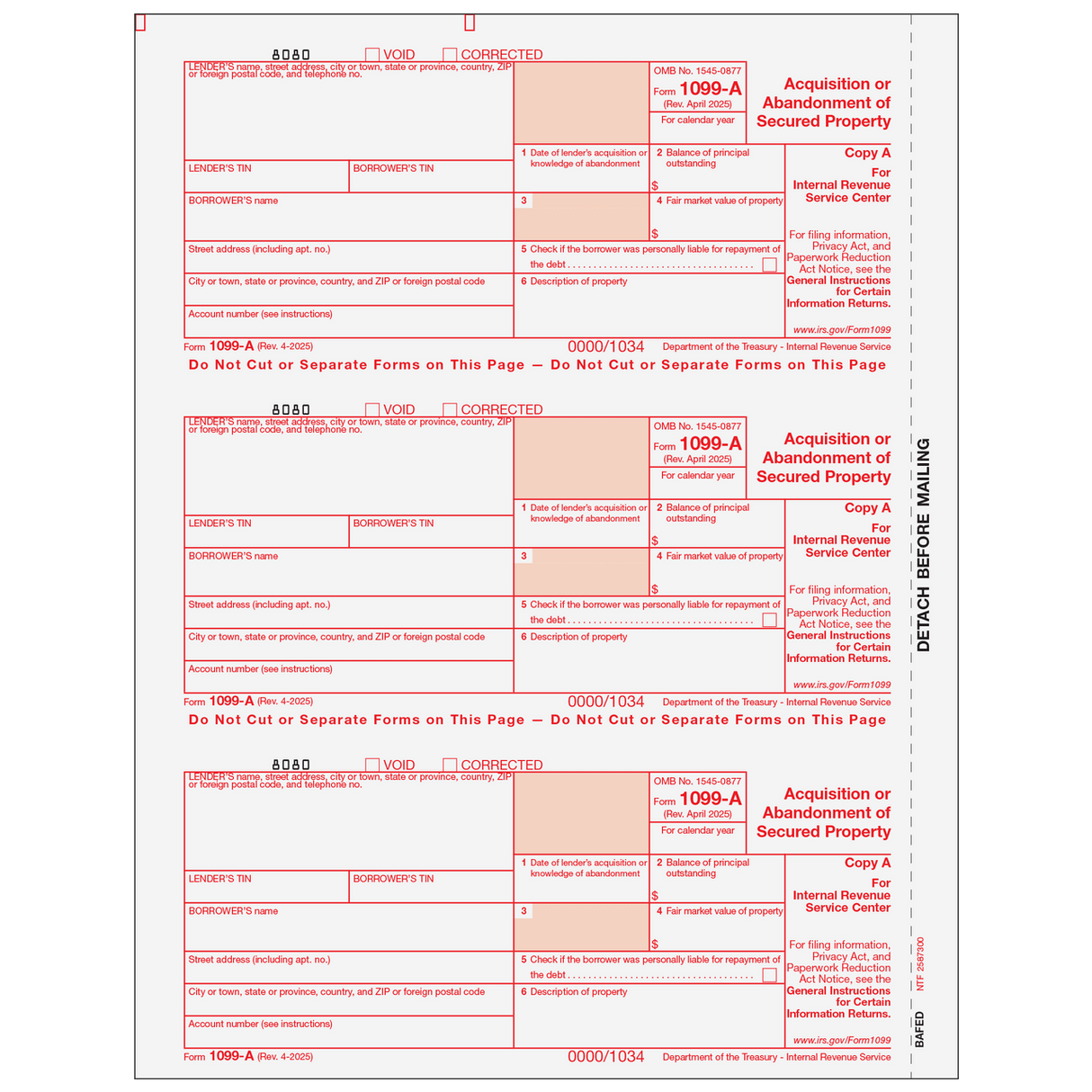 2026 1099-A Federal Copy A Forms