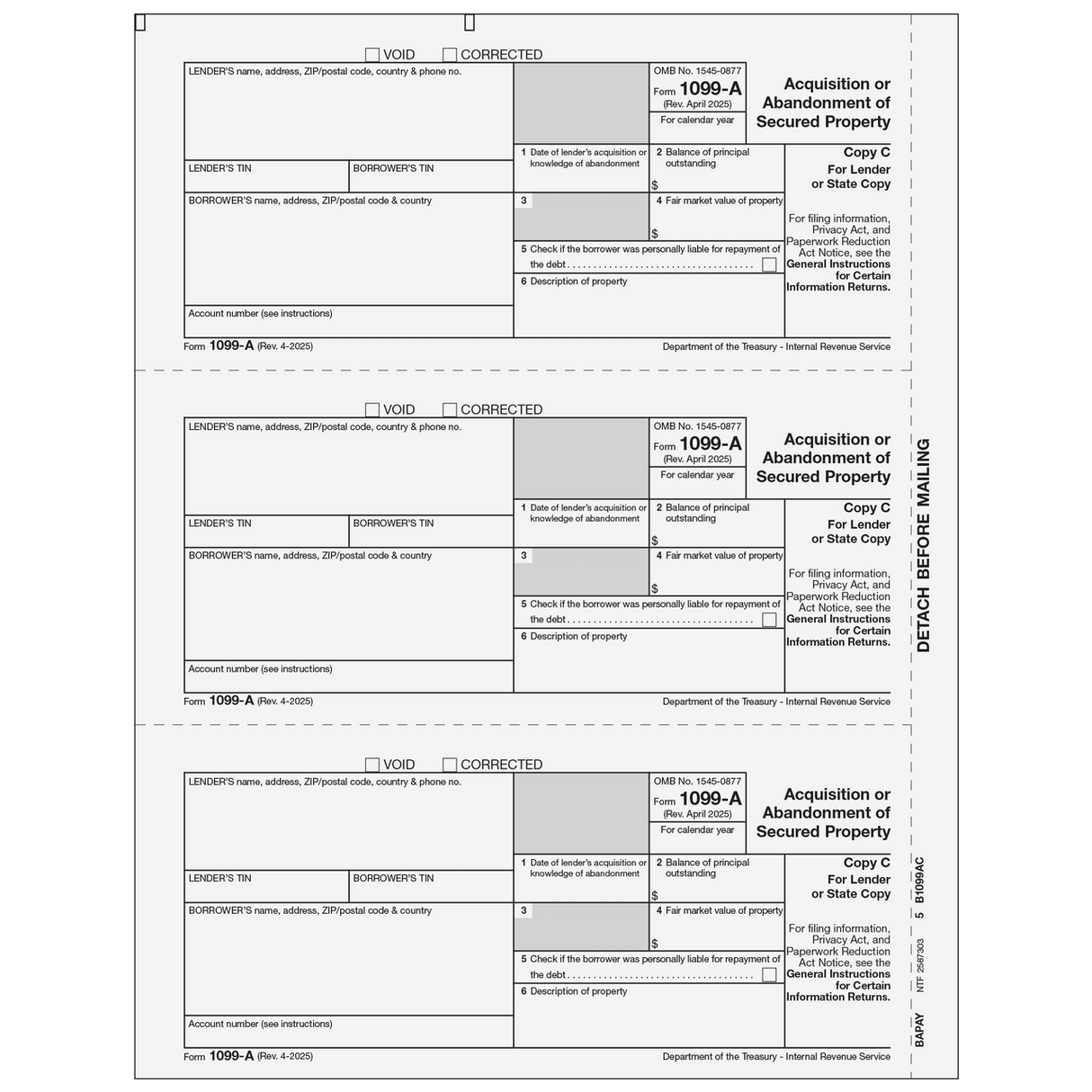 2026 1099-A Lender or State Copy C Forms
