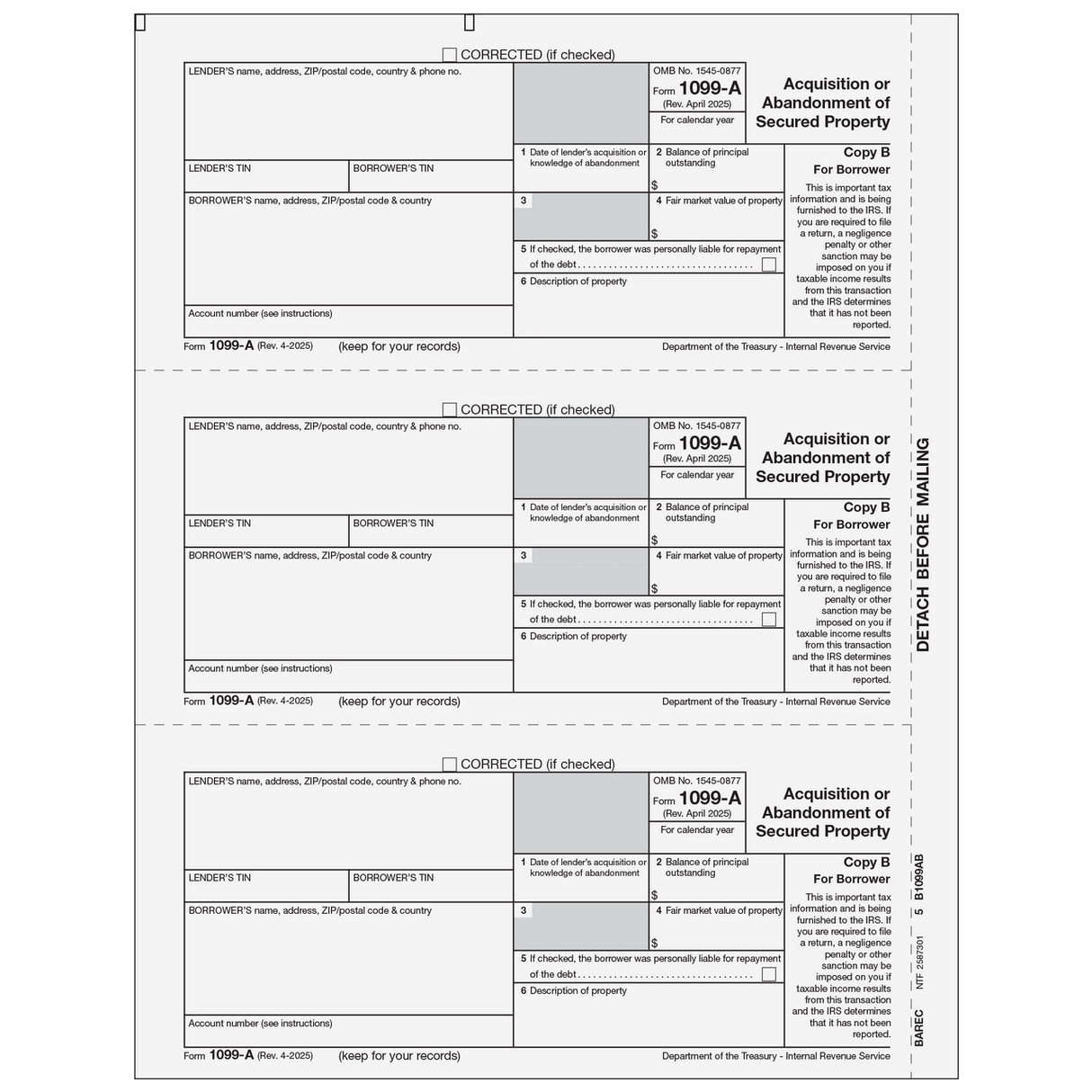 2026 1099-A Borrower Copy B Forms