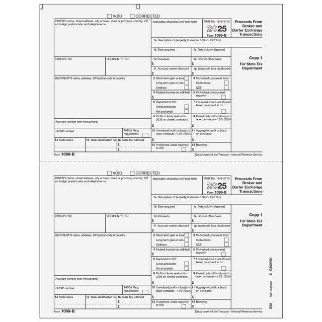 Form 1099-B Proceeds from Broker and Barter Exchange Transactions - Copy 1 State