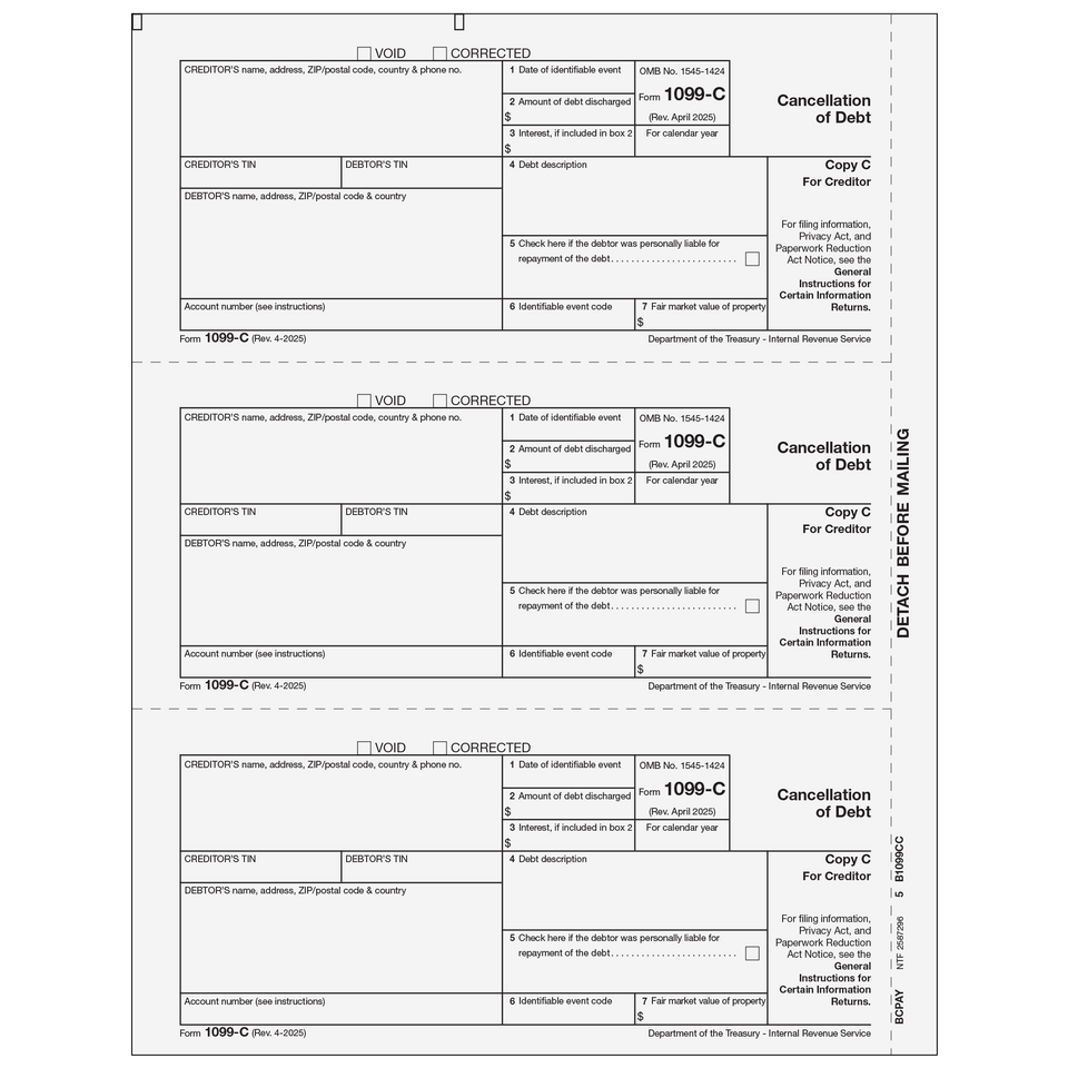 2026 1099-C Creditor Copy C Forms