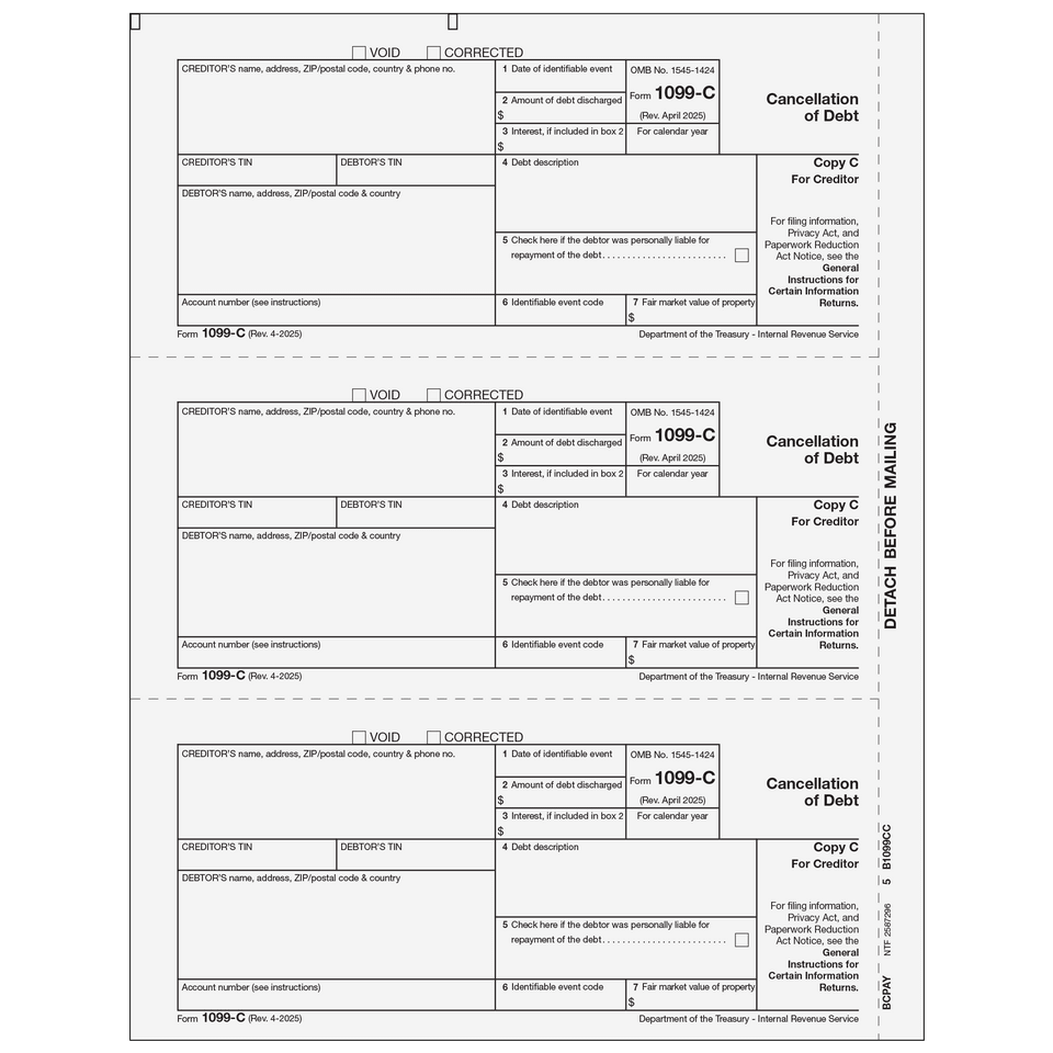 2026 1099-C Creditor Copy C Forms