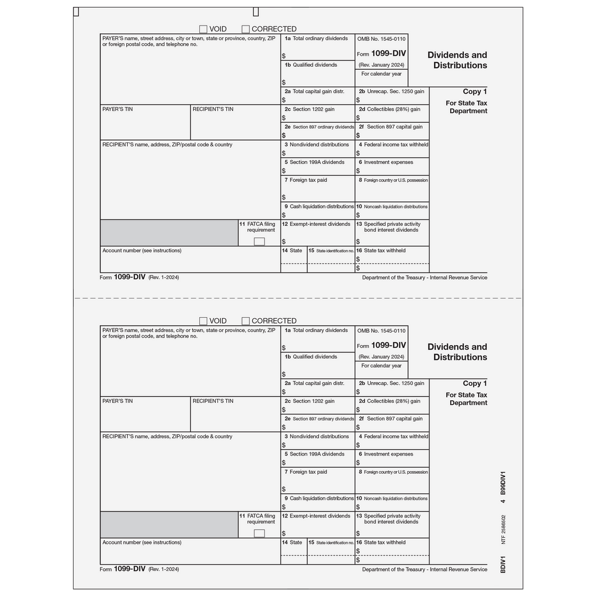 2026 1099-DIV Payer State Copy 1 Forms