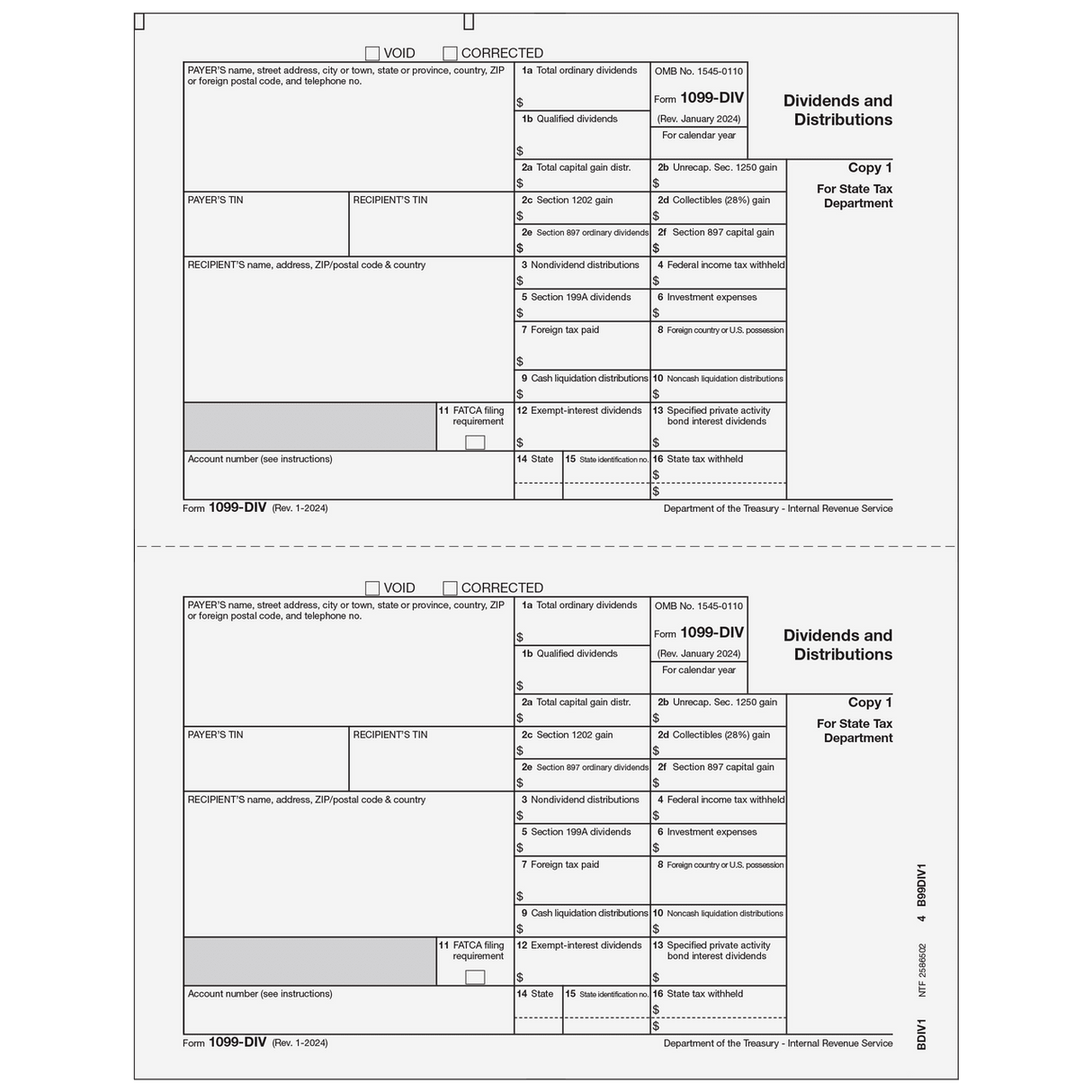 2026 1099-DIV Payer State Copy 1 Forms