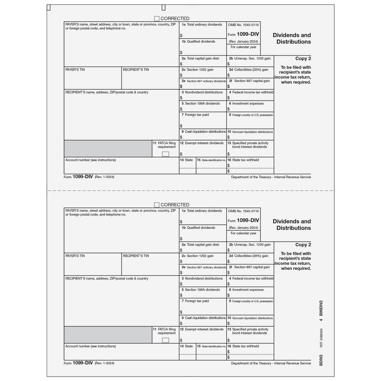 2026 1099-DIV Recipient State Copy 2 Forms