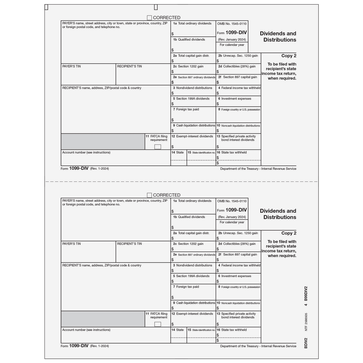 2026 1099-DIV Recipient State Copy 2 Forms