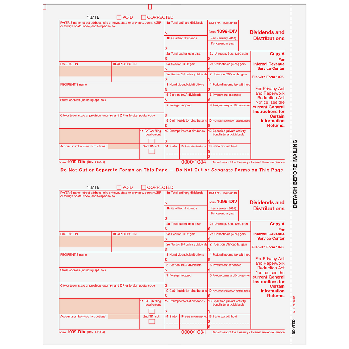 2026 1099-DIV Federal Copy A Forms