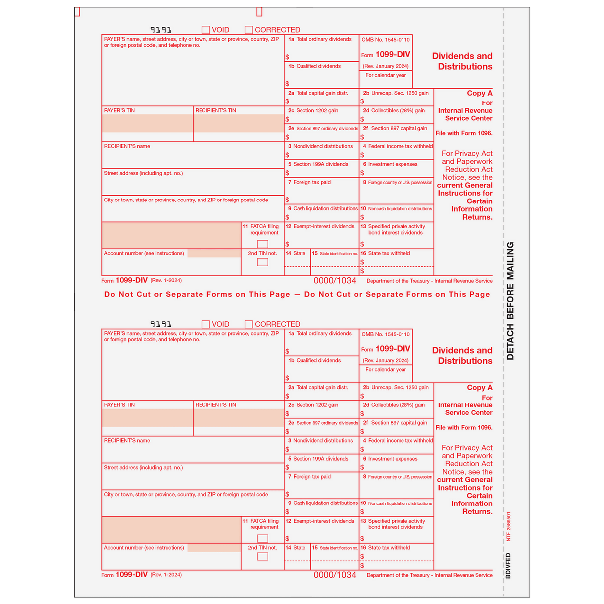 2026 1099-DIV Federal Copy A Forms