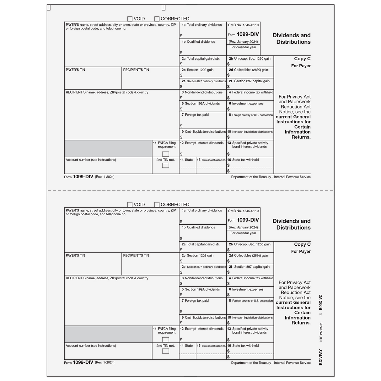 2026 1099-DIV Payer or State Copy C Forms